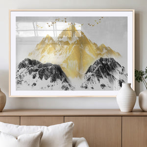 Golden Mountain Triptych Wall Art Canvas Print, Modern