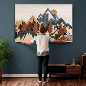 Woodland Mountain Landscape Triptych, Giclee Canvas Art for