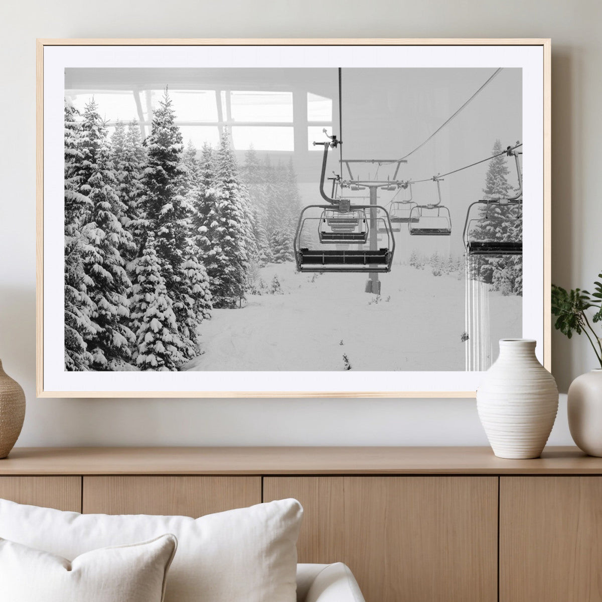 Ski Wall Art - Ski Lift Wall Art Canvas Print Snow Covered