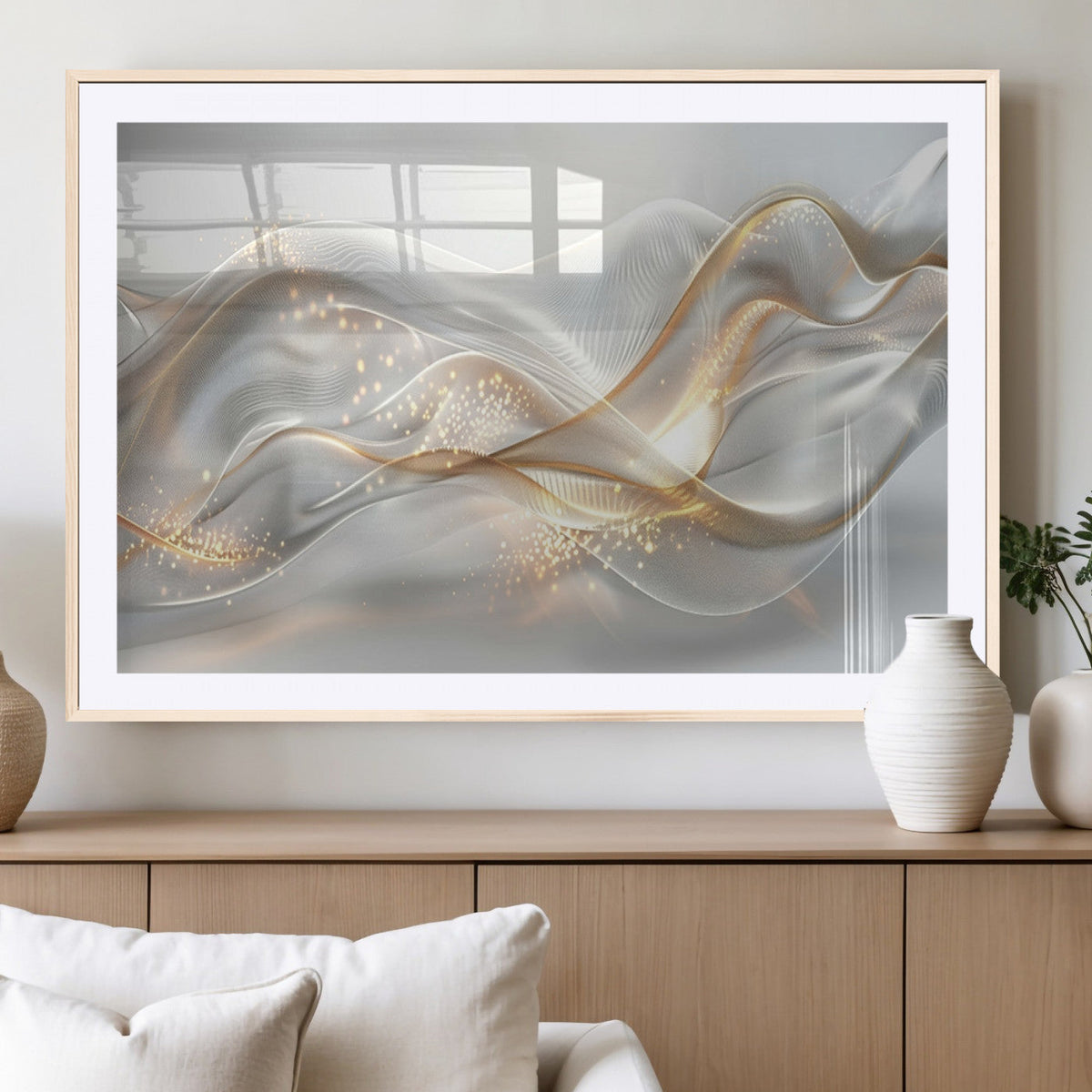 Abstract art Grey and Gold Lines Wall Art