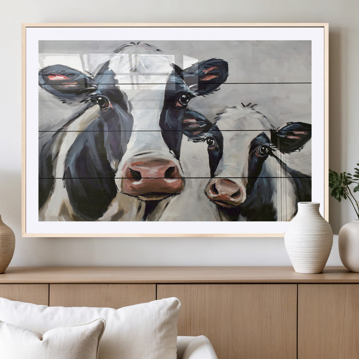 Vintage Baby and Mom Cattle Wall Art Canvas Print