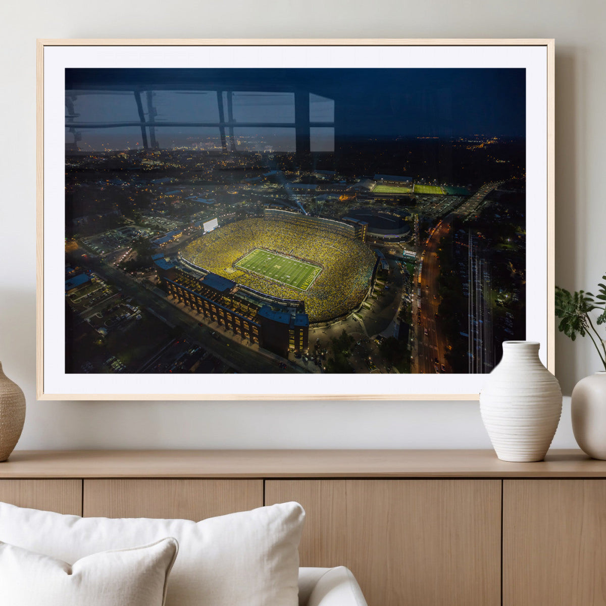 Michigan Stadium Night Game Wall Art – Sports Arena Aerial