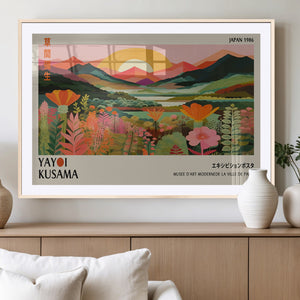 Framed Yayoi Kusama Print, Vibrant Floral Mountain Art
