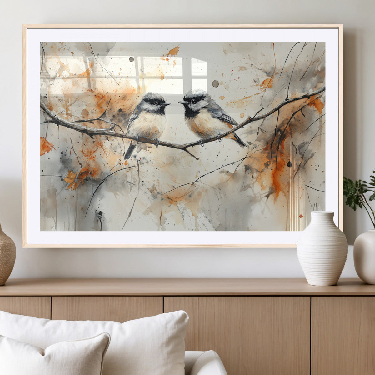 Abstract Watercolor Chickadee Bird Canvas Wall Art Print -