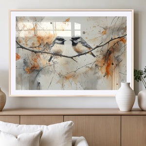Abstract Watercolor Chickadee Bird Canvas Wall Art Print -