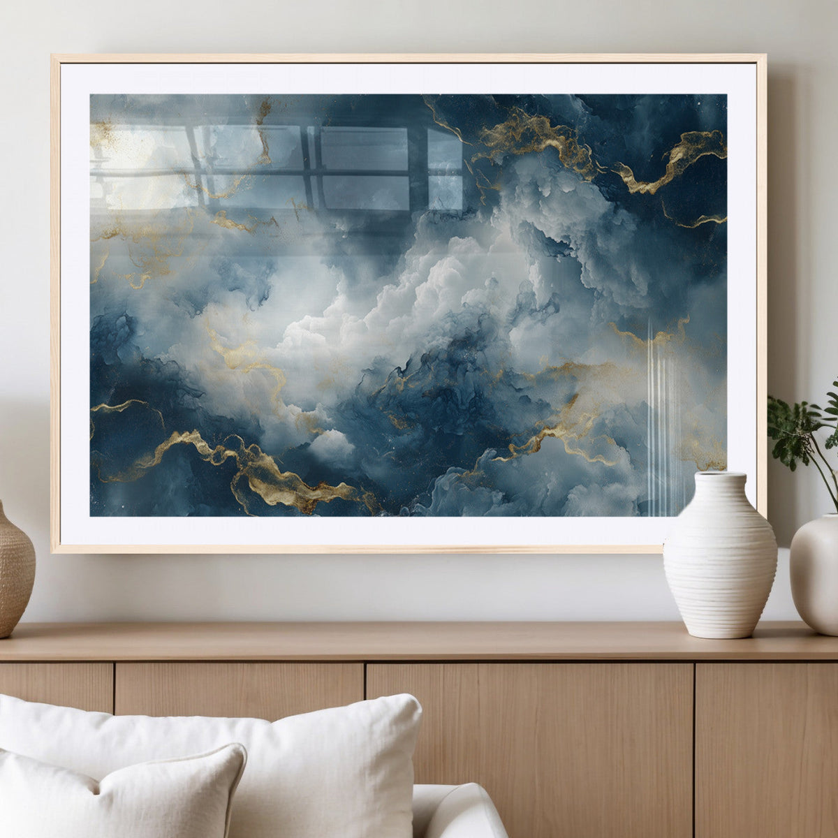 Large Abstract Print - Luxe Blue and Gold Abstract Canvas