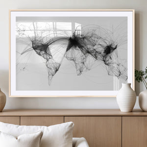 Abstract World Map Wall Art – Framed Geometric Line Canvas