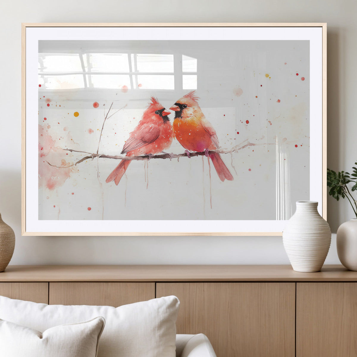 Cardinal Bird Canvas Wall Art - Male and Female Cardinal