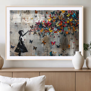 Butterfly Girl Wall Art – Vibrant Street Style Canvas Print,