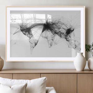 Flight Routes Air Traffic Map Canvas Wall Art - Framed -