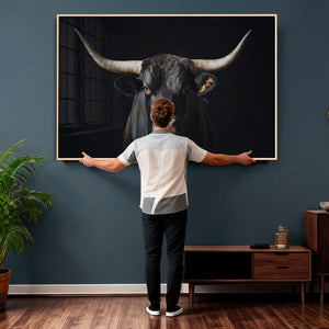 Majestic Longhorn Bull Wall Art Canvas Print – Dark