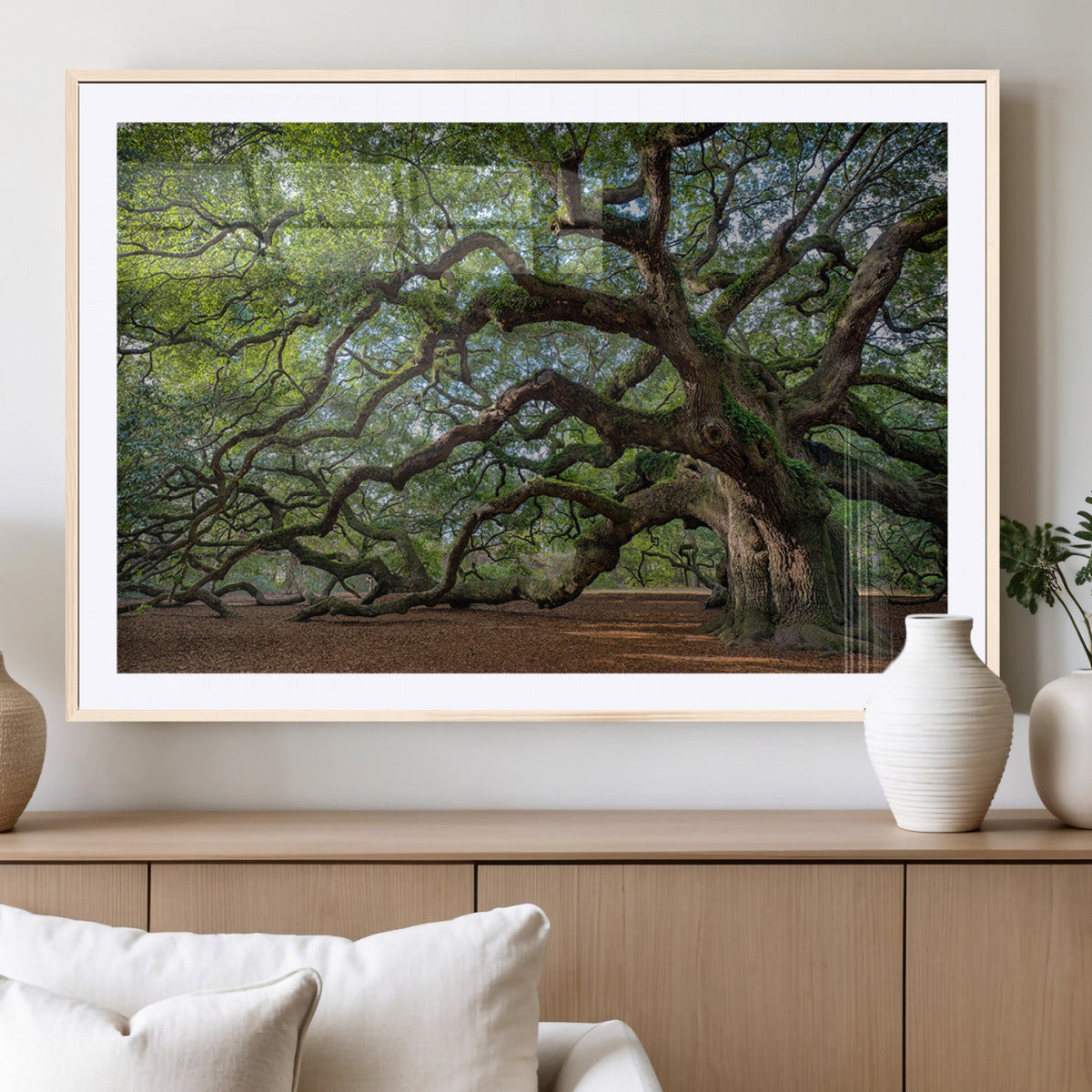 Historic Tree Wall Art – Framed Mossy Branch Canvas Artwork,