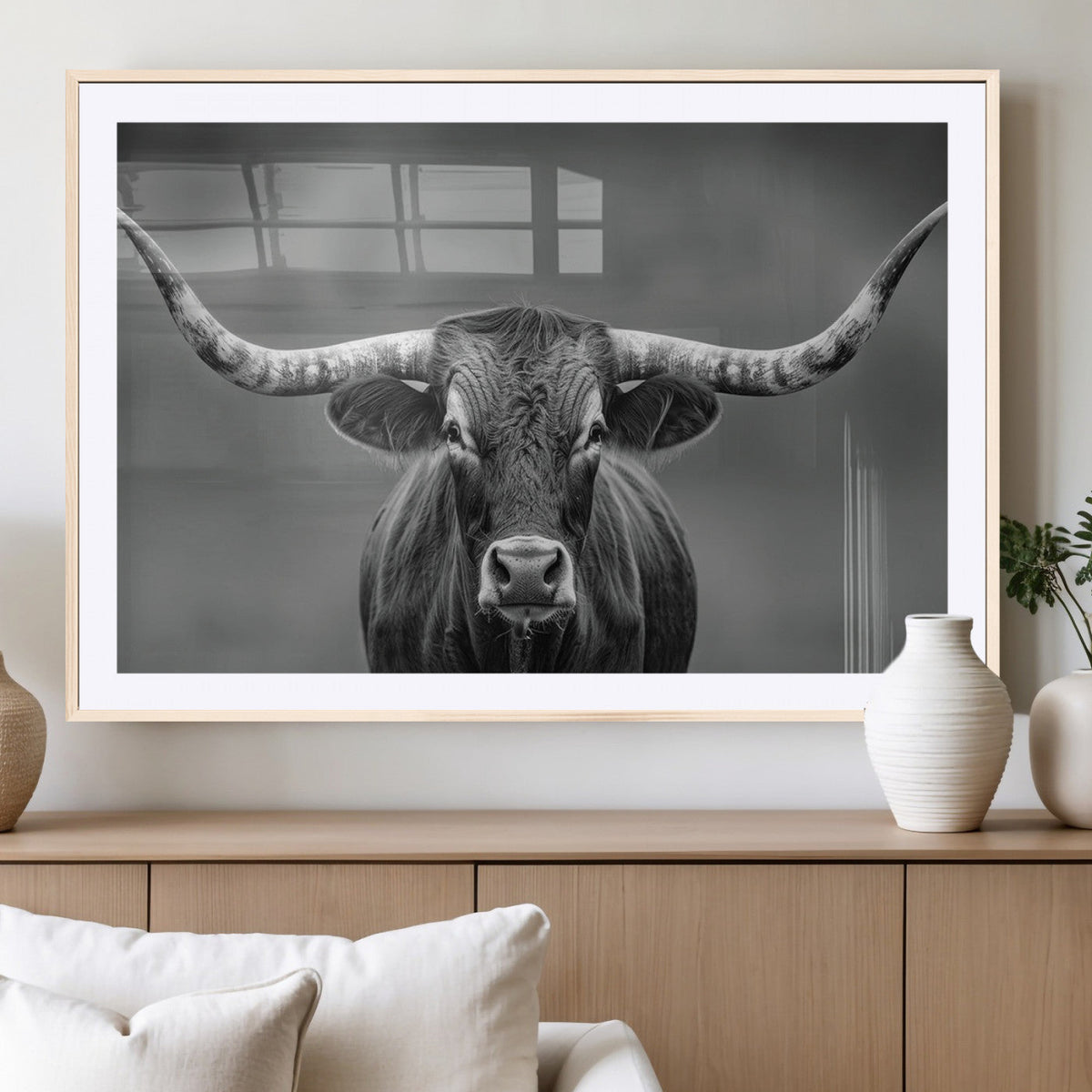 Texas Longhorn Wall Art Canvas Print – Framed Western Bull