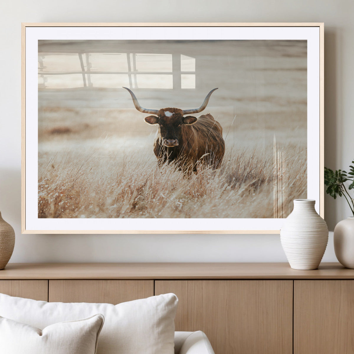 Texas Longhorn Wall Art Canvas Print – Framed Brown Horned