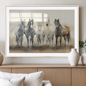 Wild Horses Wall Art Canvas Print, Framed Running Horses Art