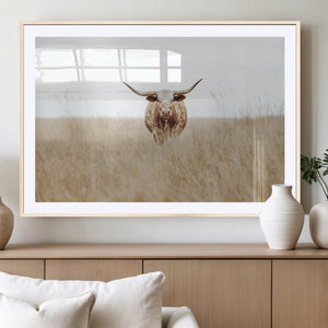 Texas Longhorn Wall Art Canvas Print – Framed Lone Cattle