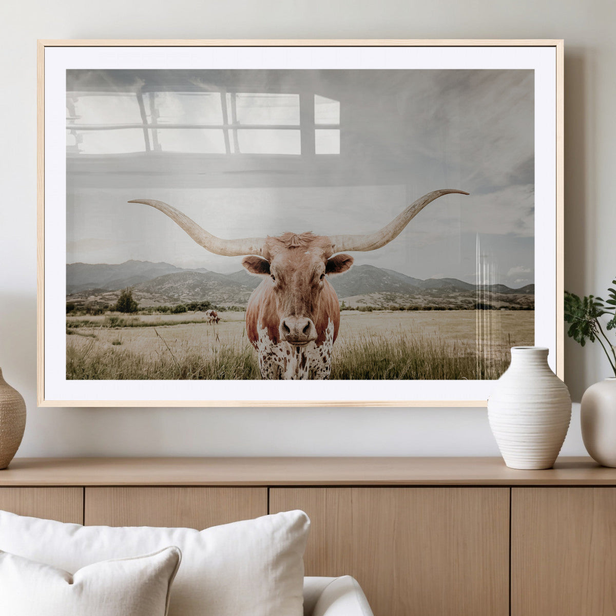 Texas Longhorn Wall Art Canvas Print – Framed Western Cow