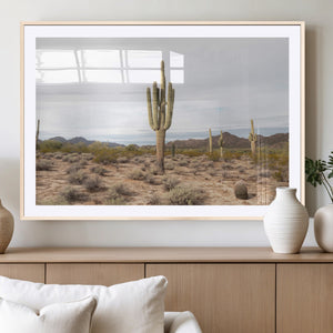 Saguaro Cactus Wall Art – Framed Desert Canvas Artwork,