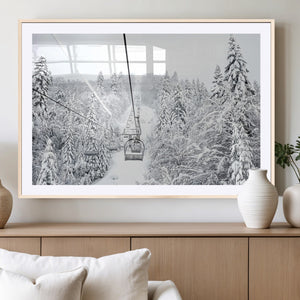 Snowy Ski Lift Wall Art – Framed Winter Mountain Canvas