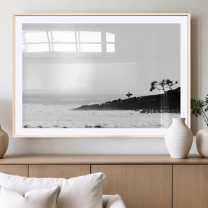 Surfer Cliffs Wall Art Canvas Print – Framed Black White
