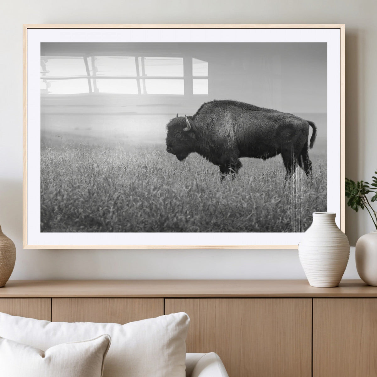 Bison Wall Art Canvas Print – Framed Rustic Wildlife Scene