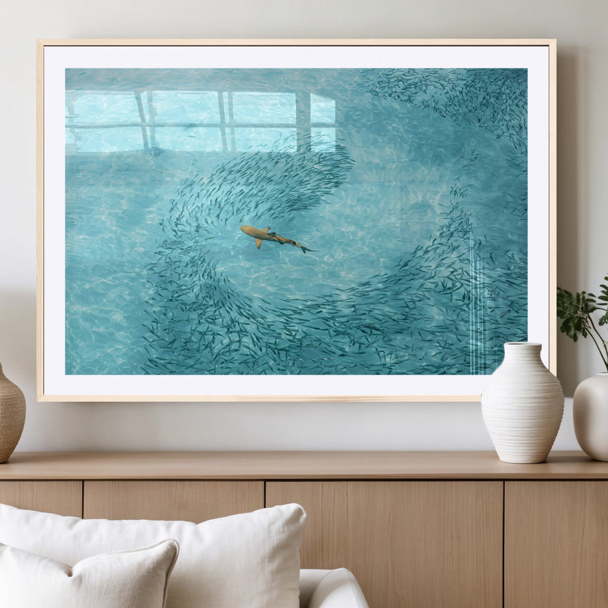 Fish Swarm Wall Art Canvas Print – Framed Marine Life Art