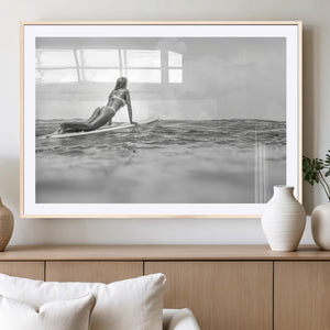 Black and White Surfing Wall Art Canvas Print – Framed Ocean