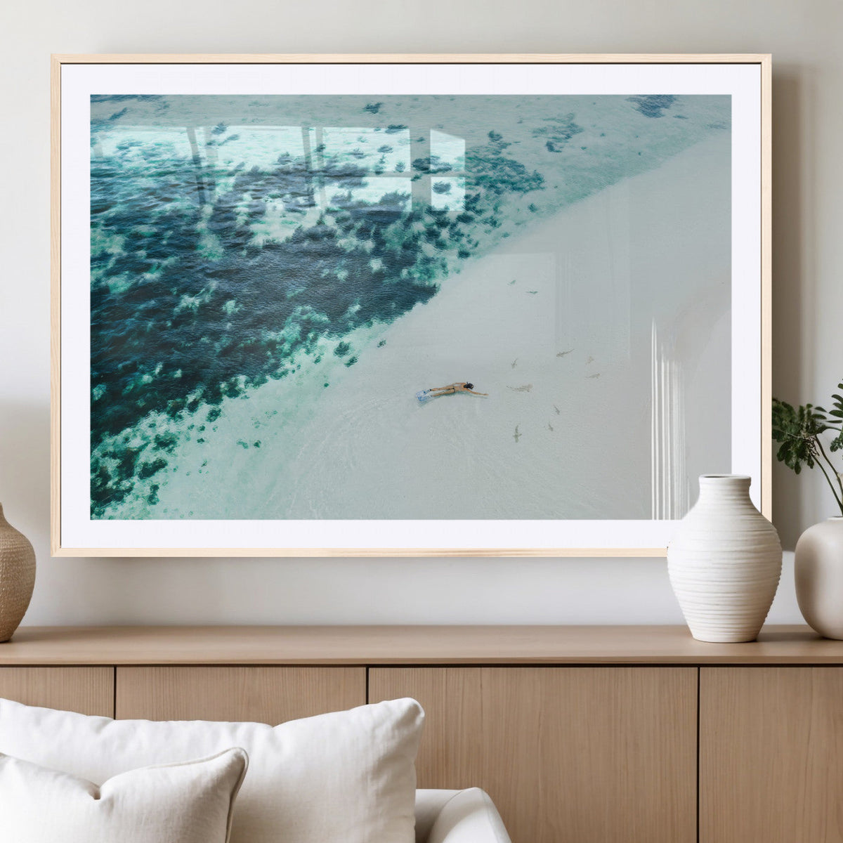 Minimal Beach Wall Art Canvas Print – Framed Ocean Swimming