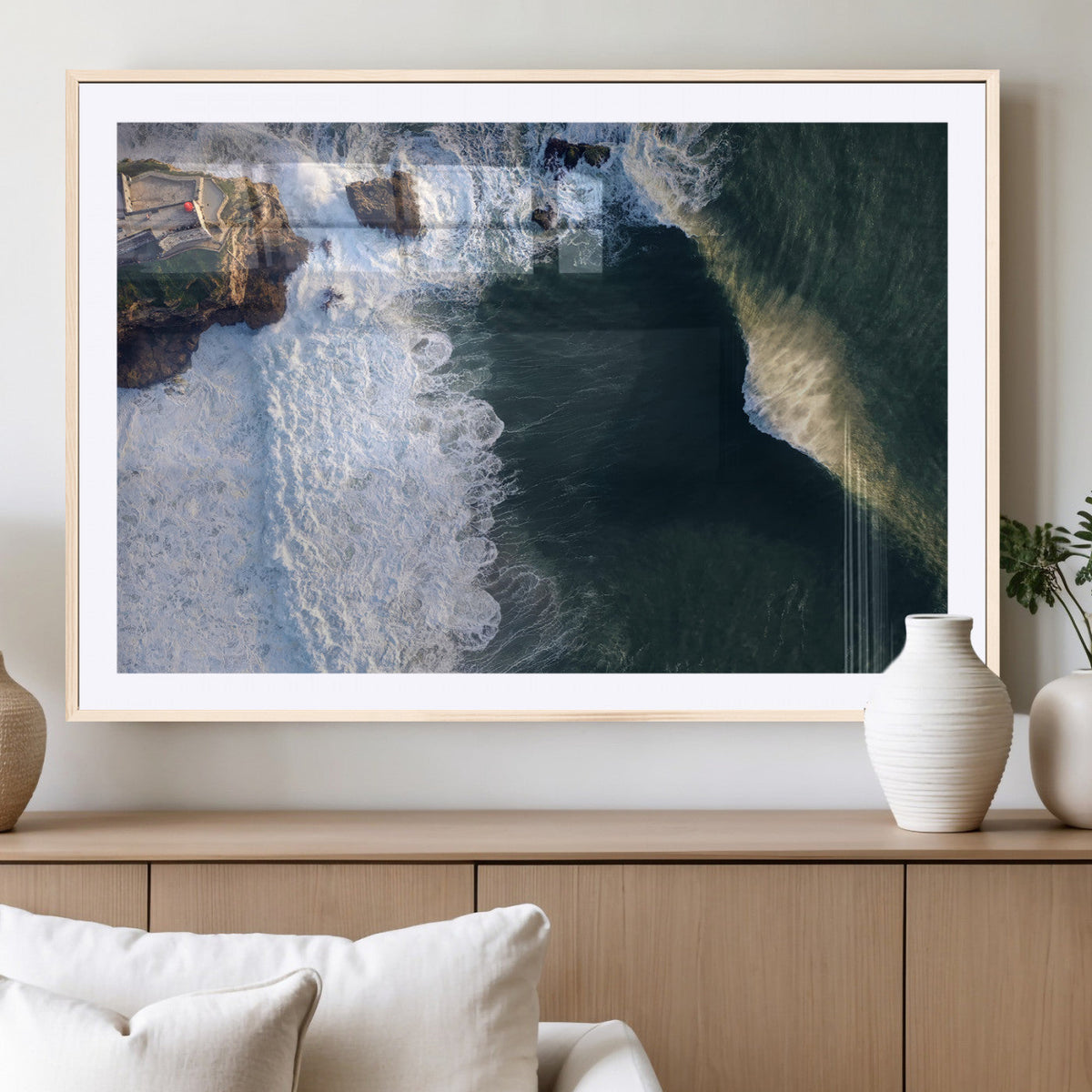 Nazare Coast Wall Art Canvas Print – Framed Aerial Ocean Art