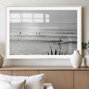 Surfer Silhouette Wall Art – Framed Calm Ocean Canvas