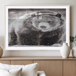 Grizzly Bear Wall Art Canvas Print – Framed Rustic Lodge Art