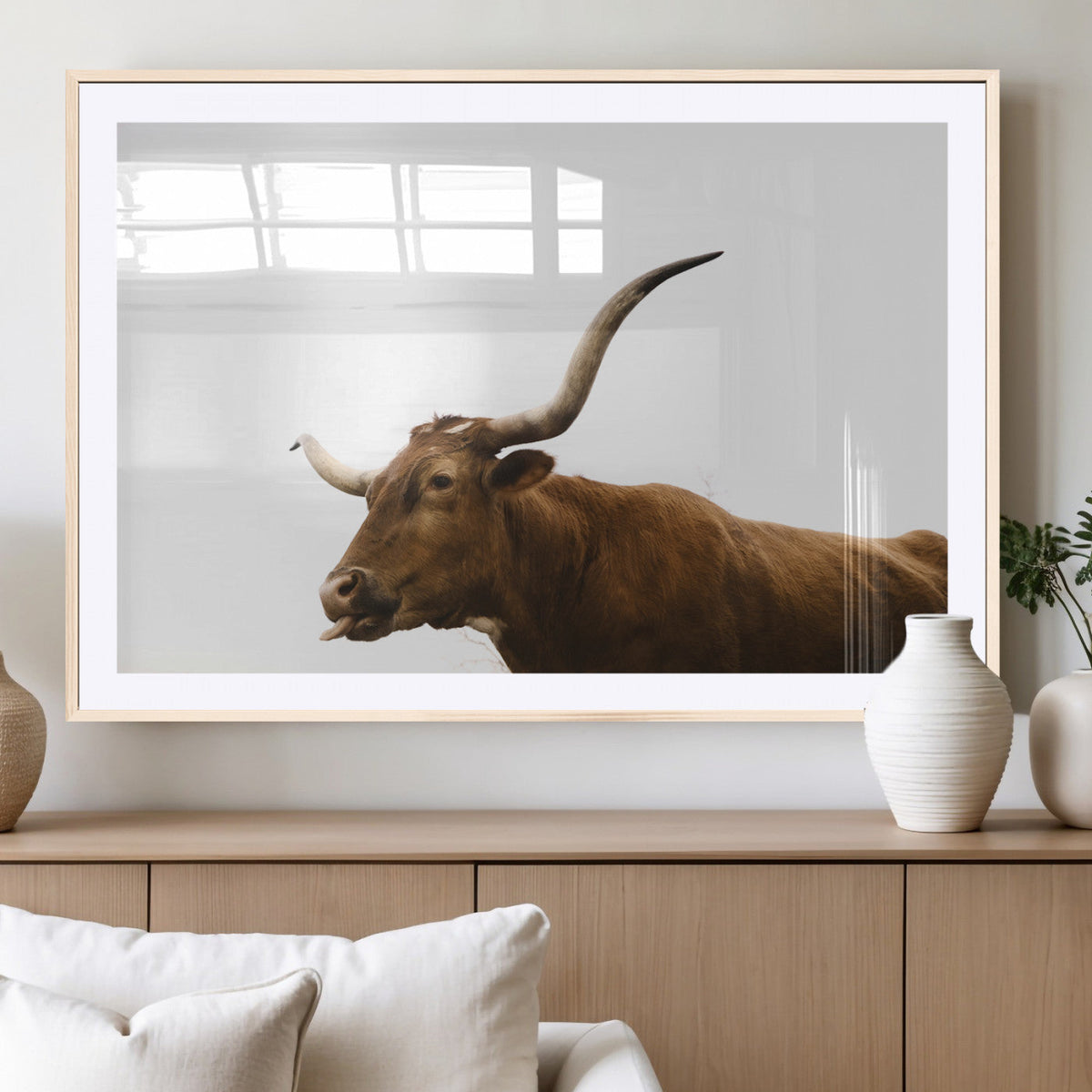 Longhorn Cow Wall Art Canvas Print – Framed Rustic Animal