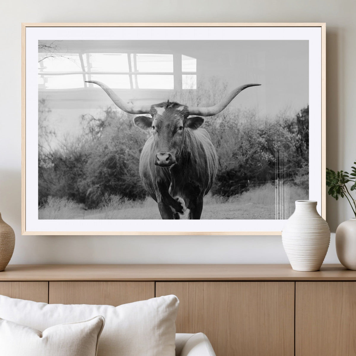 Longhorn Photography Wall Art Canvas Print – Framed Western