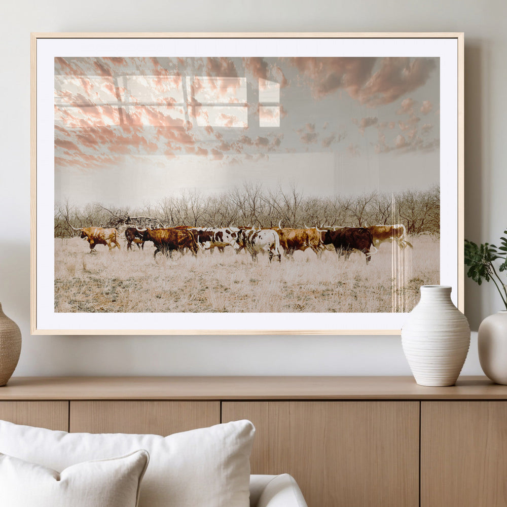 Cow Herd Wall Art Canvas Print – Framed Farmhouse Cattle