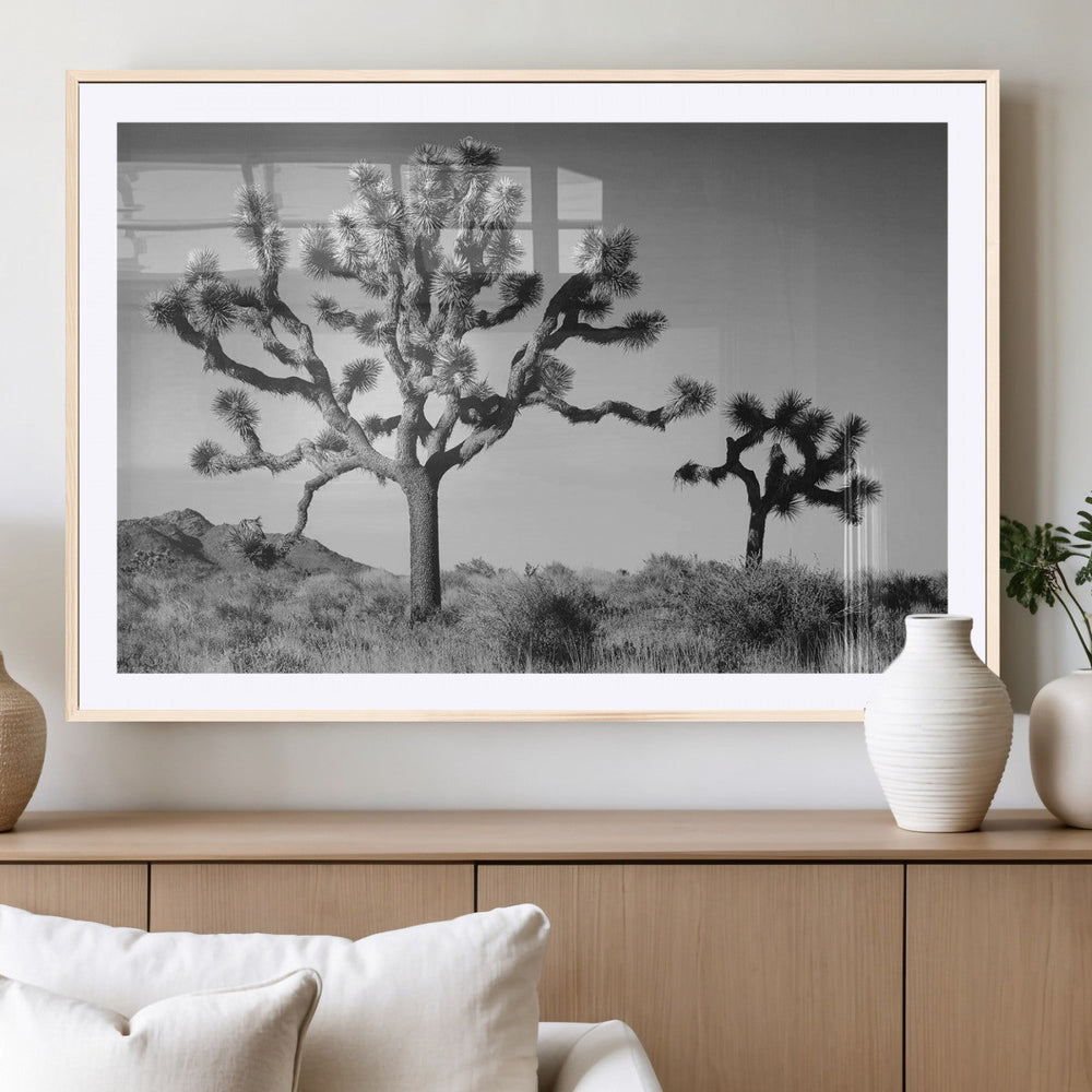 Joshua Tree Wall Art Canvas Print – Framed Monochrome Desert