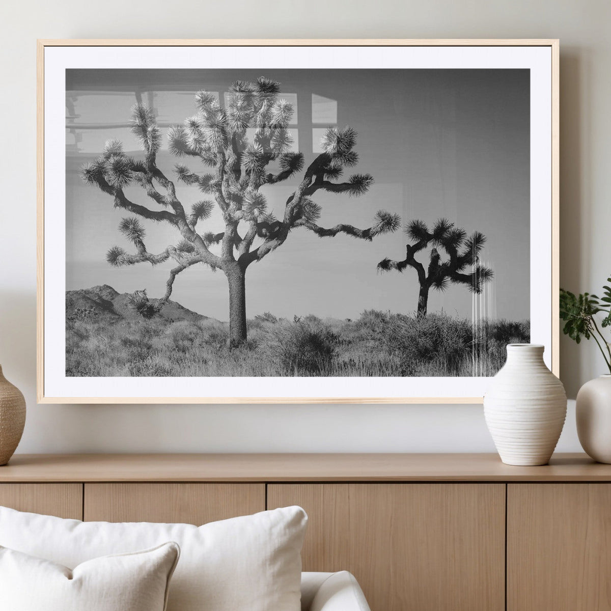 Joshua Tree Wall Art Canvas Print – Framed Monochrome Desert