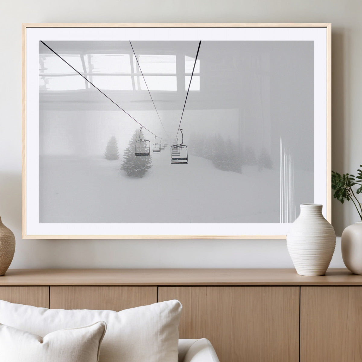 Ski Lift Wall Art Canvas Print – Snowy Alpine Landscape