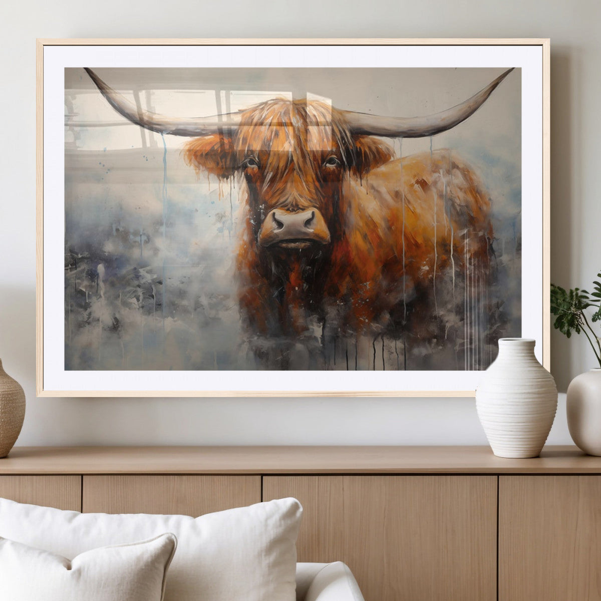 Scottish Highland Wall Art Canvas Print, Framed Longhorn Art