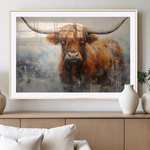 Scottish Highland Wall Art Canvas Print, Framed Longhorn Art