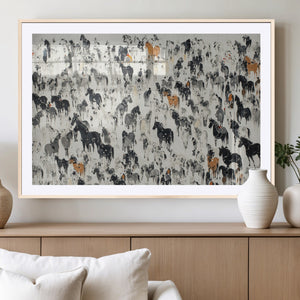 Wild Horse Stampede Wall Art Canvas Print – Monochrome