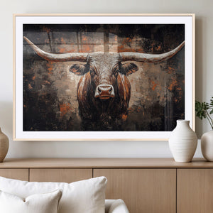 Abstract Longhorn Wall Art Canvas Print – Vintage Western