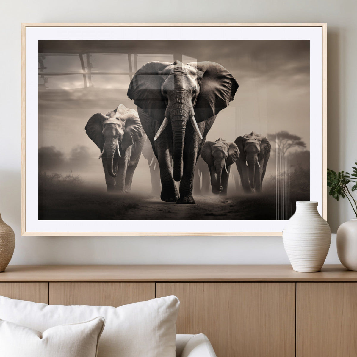 Elephant Family Wall Art Canvas Print, Framed Elephant Wall