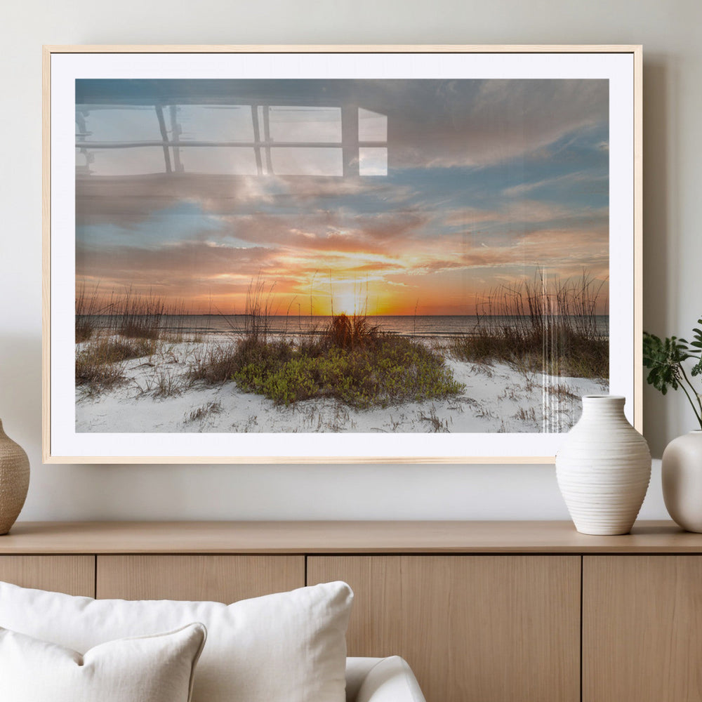 Sunset Beach Wall Art Print – Coastal Canvas Ocean Landscape