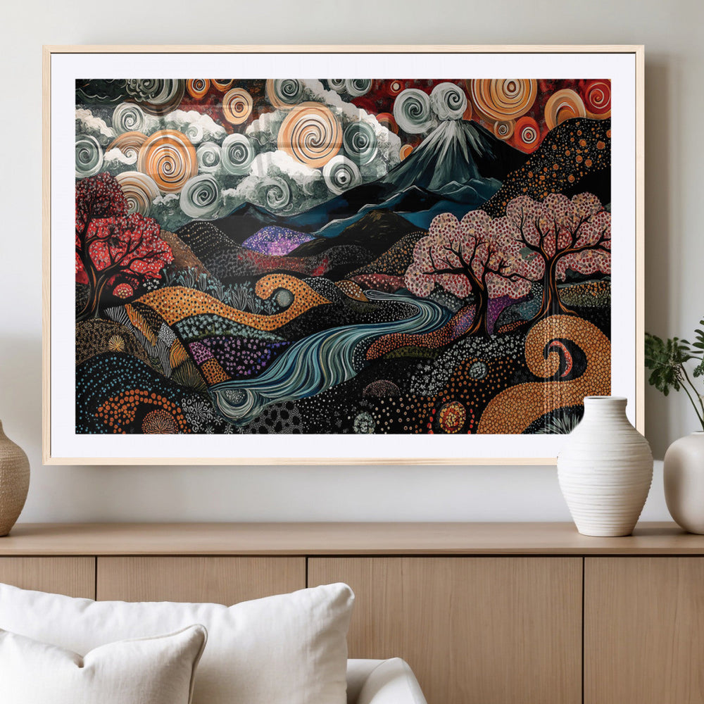Whimsical Abstract Landscape Wall Art Canvas Print, Colorful