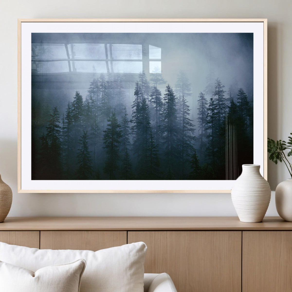 Foggy Evergreen Pines Wall Art Canvas Print, Mist Forest and