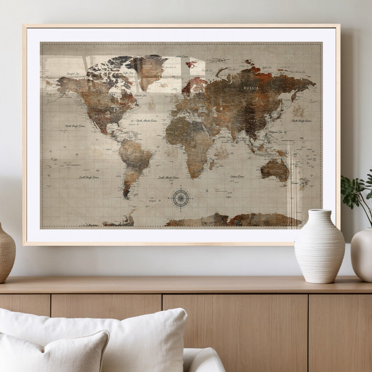 World Map Canvas Print – Framed Detailed Map of the World