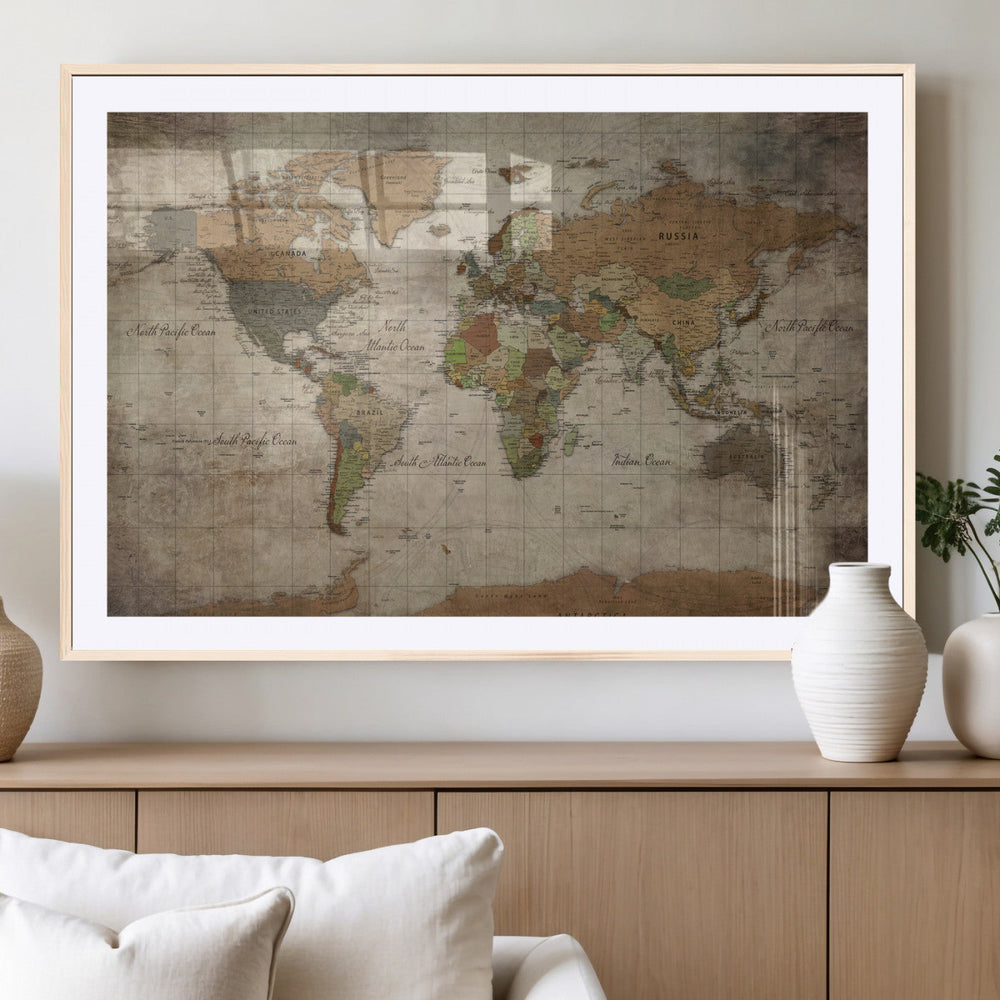 World Map Canvas Print – Framed Travel Map Wall Art for