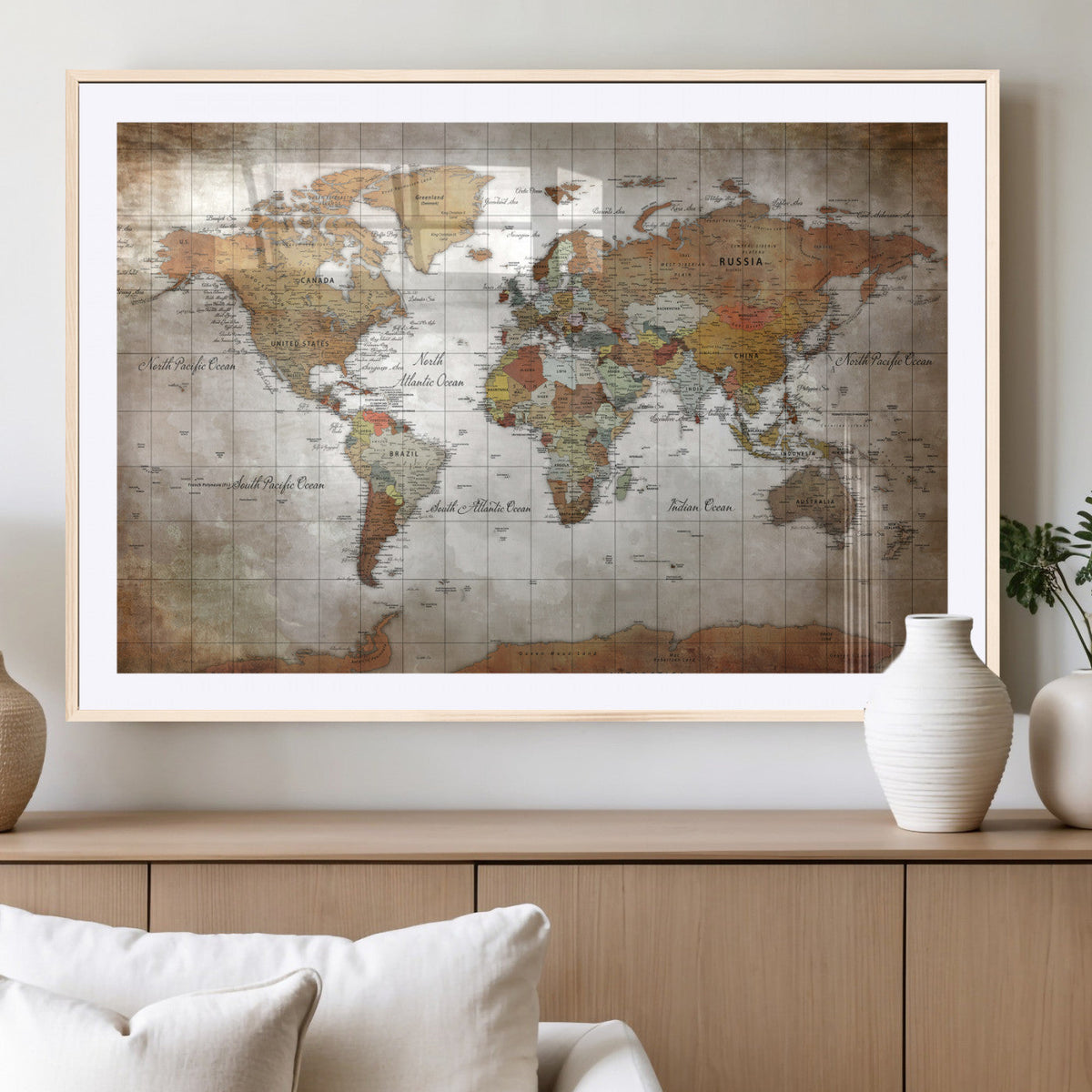 Vibrant Watercolor World Map Canvas Wall Art – Framed Travel