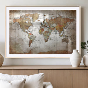 Vibrant Watercolor World Map Canvas Wall Art – Framed Travel