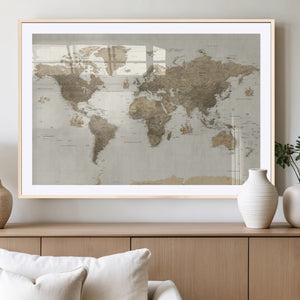 Detailed World Map Wall Art Canvas Print